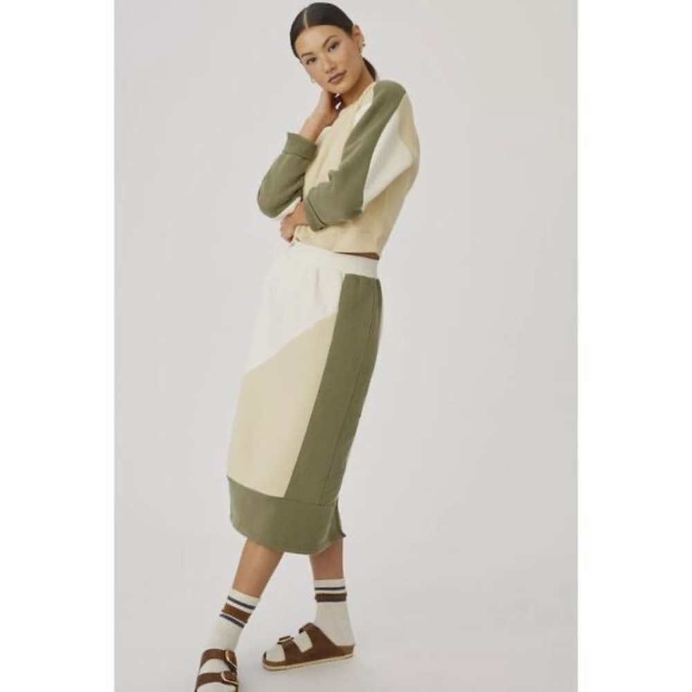 Anthropologie Daily Practice‎ NWT Colorblock Sweatshirt Skirt Greem - Size XS